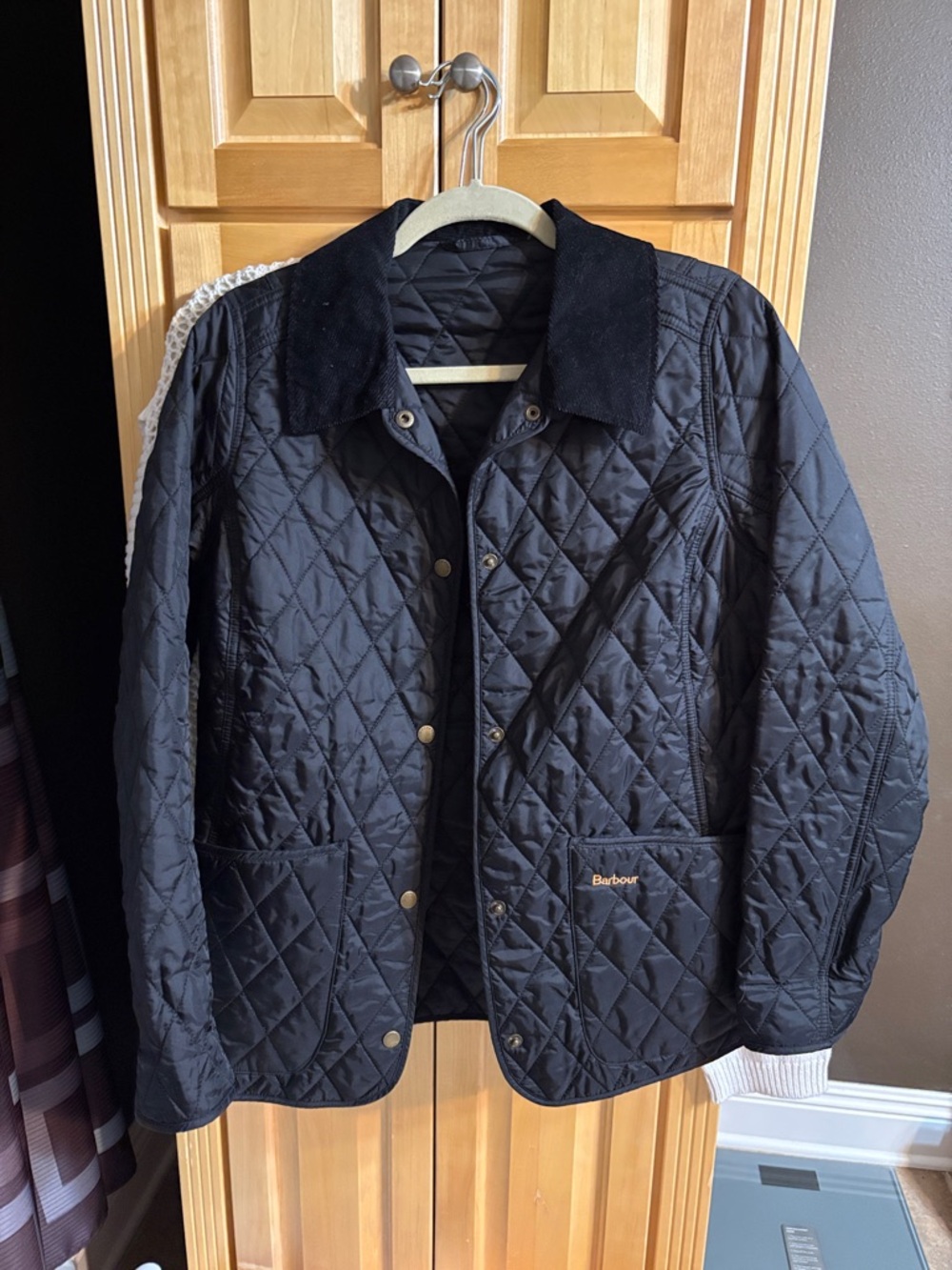 Barbour Quilted Black Jacket with Corduroy Collar